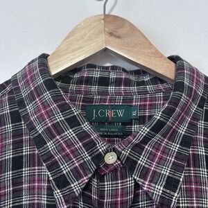 J.Crew Men's XL 100% Linen Shirt Mens Long Sleeve Holiday Plaid Button Up